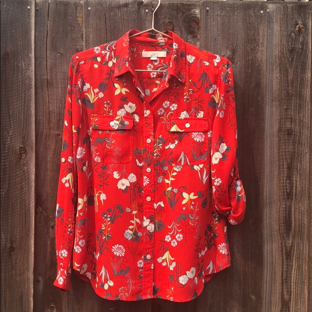 LOFT red floral blouse- size M
